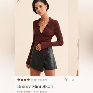 Free People Emmy Faux Leather Mini Skort- size 4